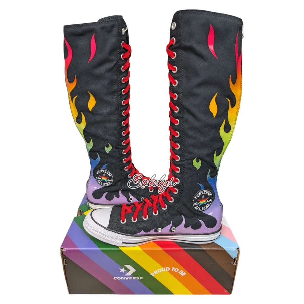 Converse PRIDE XXHI Rainbow Flame Knee High Sneaker Boot Limited Edition M11 W13 - Picture 11 of 11